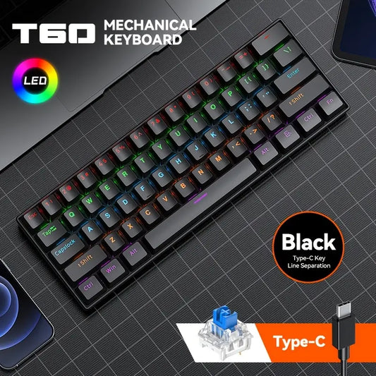 Juoda mechaninė klaviatūra su RGB apšvietimu – T-WOLF